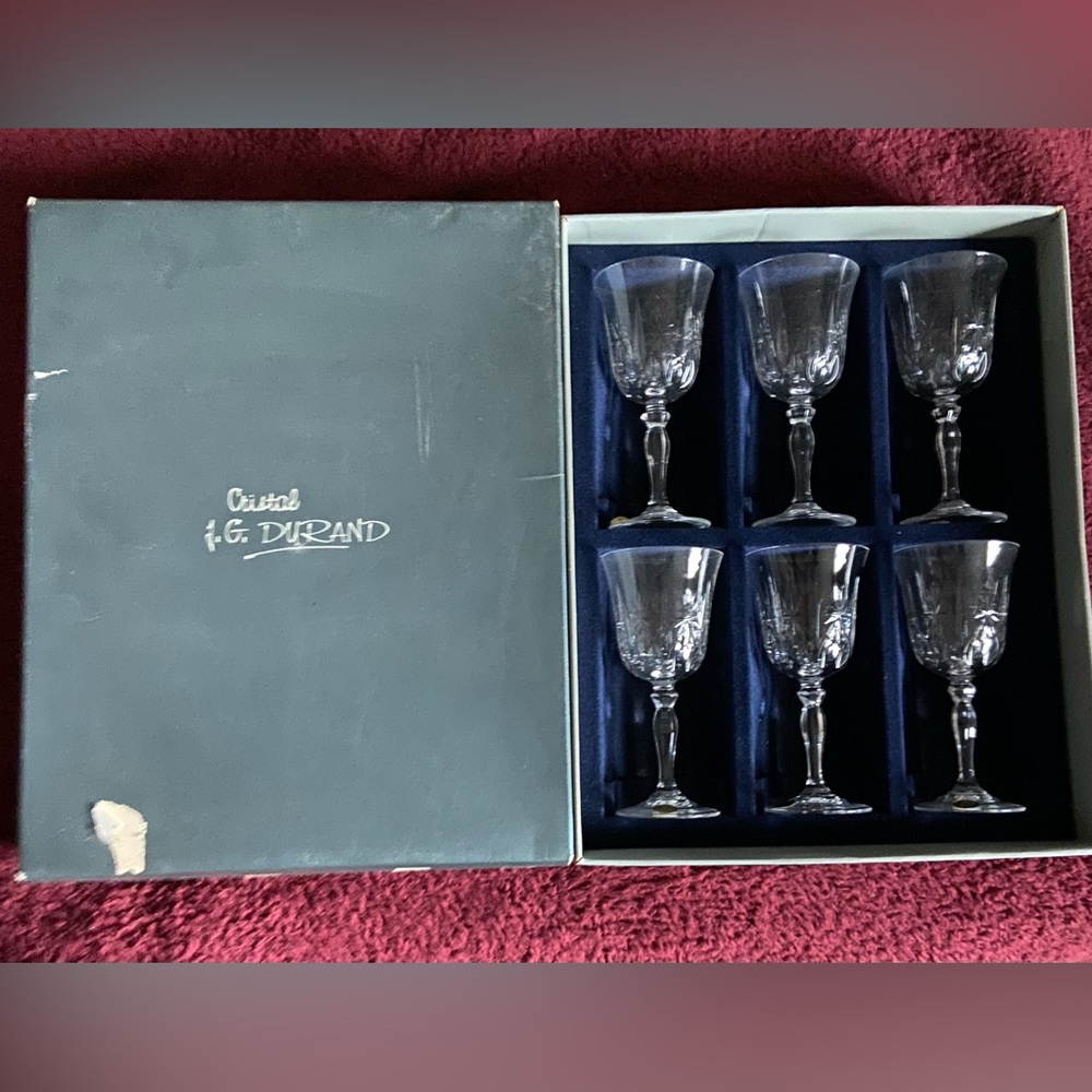 Vintage early 1980s JG Durand Set of 6 Port Wine Glasses in Box Never Used